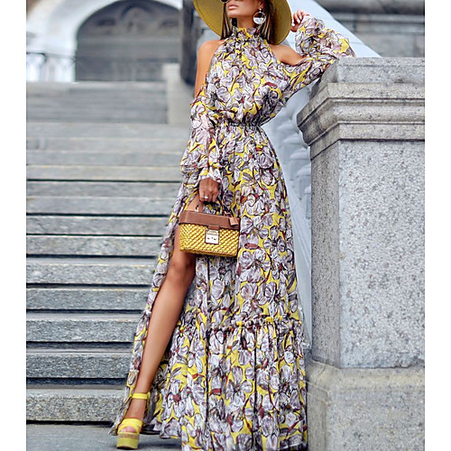 

Women's 2020 Khaki Summer Dress Elegant Sheath Sundress Print S M