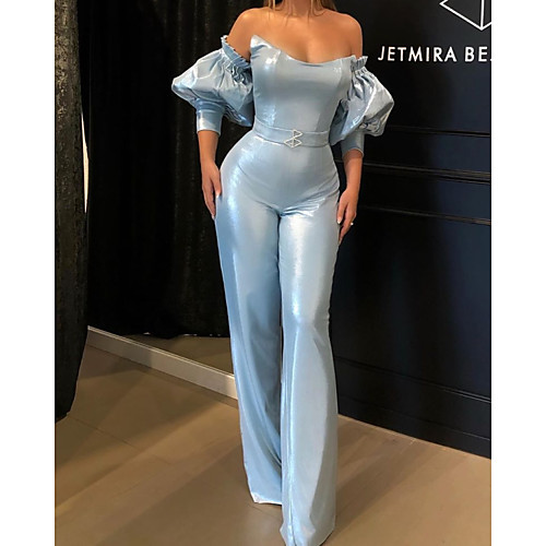 

Jumpsuits Strapless Floor Length Satin Elegant / Blue Holiday / Formal Evening Dress with Sleek 2020