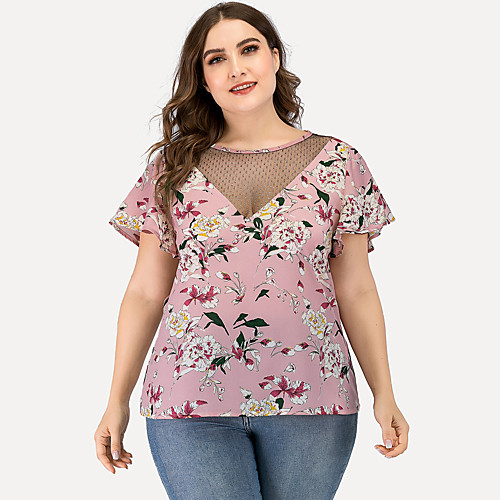 

Women's Floral Mesh Blouse Sexy Daily Going out Blushing Pink