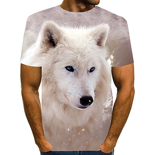

Men's 3D Animal Wolf Pleated Print T-shirt Street chic Exaggerated Daily Going out Rainbow