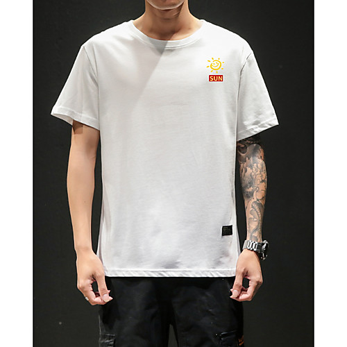 

Men's Solid Colored Letter T-shirt Daily Going out White / Black
