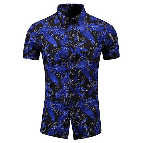 

Men's Plus Size Geometric Shirt Chinoiserie Holiday Blue / Red / Short Sleeve