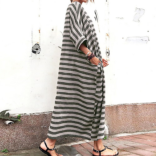 

Women's Shift Dress Midi Dress - Short Sleeves Striped Summer Casual Vintage Daily 2020 White Black S M L XL XXL XXXL