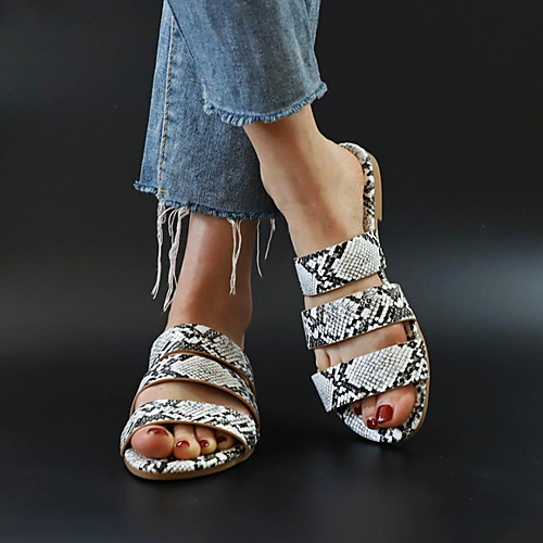 

Women's Sandals Flat Sandal Summer Flat Heel Peep Toe Daily PU Black / White / Fuchsia / Green