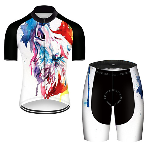 

21Grams Men's Short Sleeve Cycling Jersey with Shorts Black / White Bike Breathable Sports Patterned Mountain Bike MTB Road Bike Cycling Clothing Apparel / Stretchy
