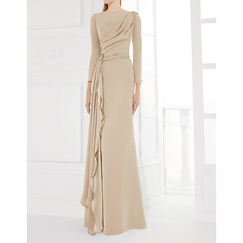 

Sheath / Column Jewel Neck Floor Length Chiffon / Satin 3/4 Length Sleeve Elegant Mother of the Bride Dress with Pleats / Ruching Mother's Day 2020