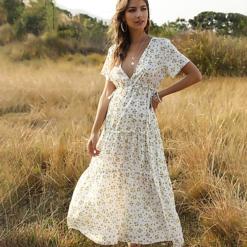 

Women's 2020 Green Blue Dress Elegant Summer Sheath Floral S M