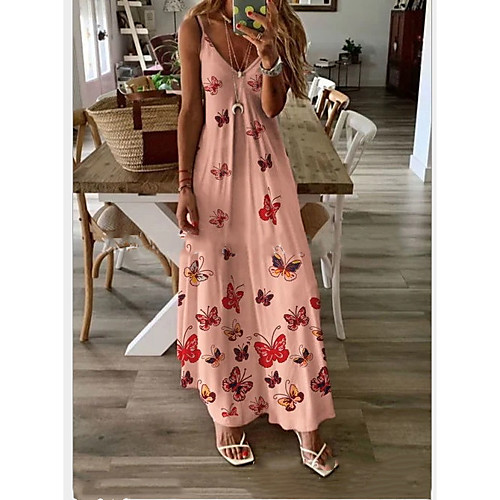 

Women's 2020 Light Brown Red Summer Dress Street chic Shift Print S M