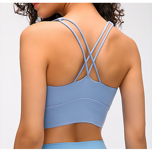 

Women's Bra Top Medium Support Cross Back Removable Pad Fashion Blue Gray Elastane Yoga Running Fitness Bra Top Top Sport Activewear Breathable Quick Dry Comfortable Freedom Stretchy