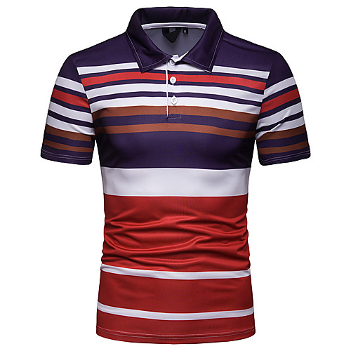 

Men's Striped Print Polo Basic Elegant Daily Going out Red / Yellow