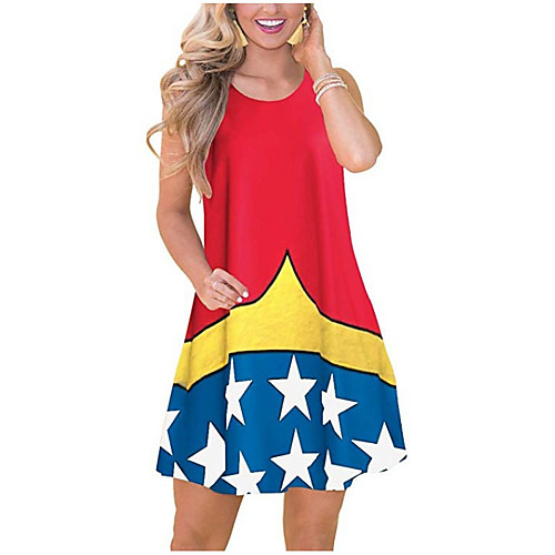 

Women's 2020 Red Blue Spring Summer Dress Boho Mumu Holiday Going out Sheath Color Block Flag Patchwork S M