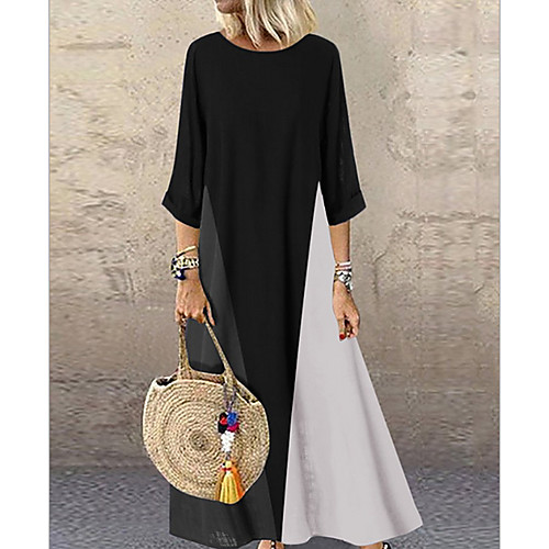 

Women's A Line Dress - 3/4 Length Sleeve Color Block Summer Casual 2020 Green Brown Gray S M L XL XXL XXXL XXXXL XXXXXL