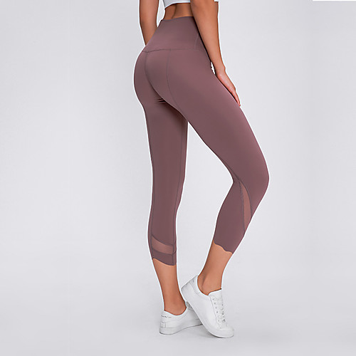 

Women's High Waist Yoga Pants Winter Patchwork Fashion Pink Gray Mesh Elastane Running Fitness Gym Workout 3/4 Tights Sport Activewear Breathable Moisture Wicking Butt Lift Tummy Control High