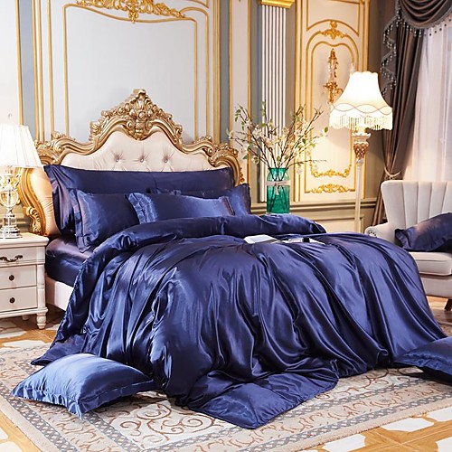 

Ice Silk 4-piece summer ice-cold solid color Silk Satin quilt cover bed sheet cover