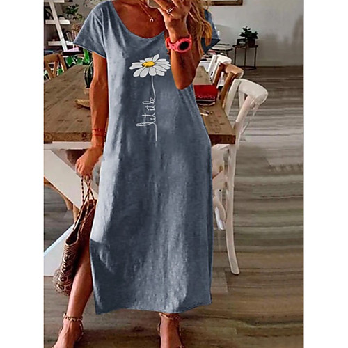 

Women's Shift Dress Midi Dress - Short Sleeves Floral Summer Street chic 2020 Wine Gray L XL XXL XXXL XXXXL
