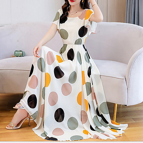 

Women's Chiffon Dress - Short Sleeves Polka Dot Summer Street chic 2020 White Black S M L