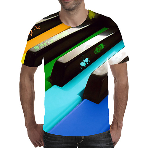 

Men's Holiday Going out Street chic / Exaggerated T-shirt - Geometric / Color Block / 3D Print Rainbow