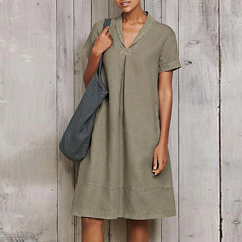 

Women's Shift Dress - Short Sleeves Solid Color Summer Elegant 2020 Black Army Green Light Blue S M L XL XXL