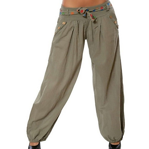 

Women's Basic Chinos Pants - Solid Colored Black Army Green Khaki S M L