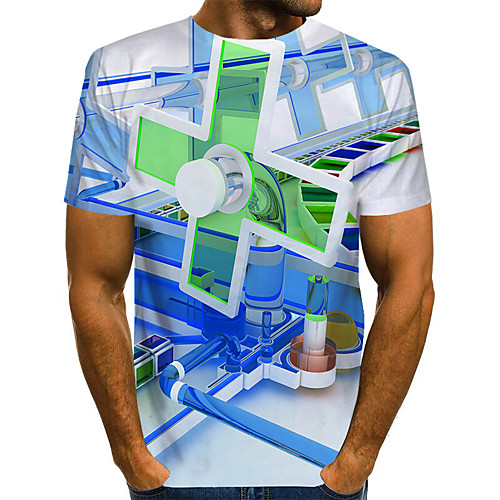 

Men's Geometric 3D Print T-shirt Street chic Exaggerated Daily Going out Rainbow