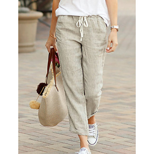 

Women's Basic Chinos Pants - Solid Colored Drawstring Black Blue Green S M L