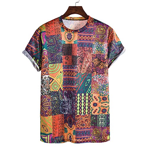 

Men's Daily Going out Basic / Tropical T-shirt - Color Block / Abstract Print Rainbow
