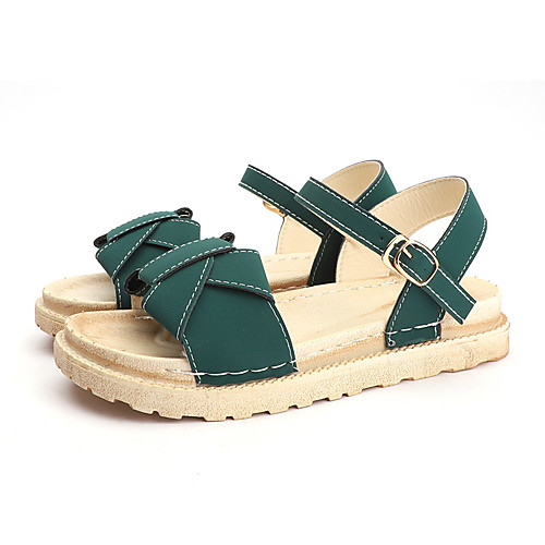 

Women's Sandals Summer Flat Heel Open Toe Casual Daily Buckle Cowhide Khaki / Green / Black