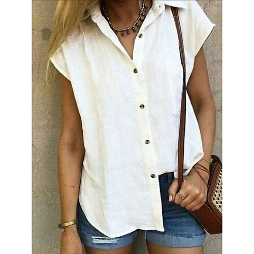 

Women's Work Weekend Basic Cotton Shirt - Solid Colored Ruffle Shirt Collar Yellow