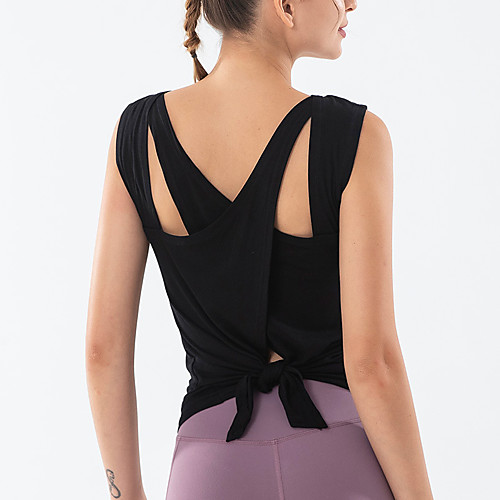 

Women's Yoga Top Yoga Built In Bra Tank Cross Back Solid Color Purple Black Elastane Yoga Running Fitness Vest / Gilet Top Sleeveless Sport Activewear Lightweight Breathable Comfortable Stretchy