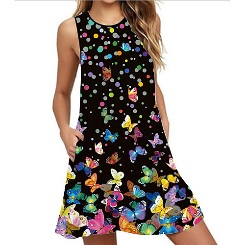 

Women's Shift Dress - Short Sleeves Print Summer Casual 2020 White Black Yellow S M L