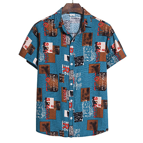 

Men's Geometric Letter Shirt Vintage Street chic Holiday Weekend Blue