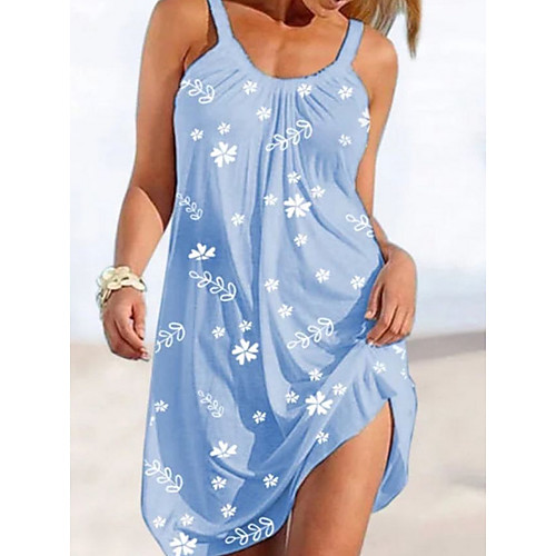 

Women's 2020 Light Blue Summer Dress Elegant Shift Floral Solid Color S M