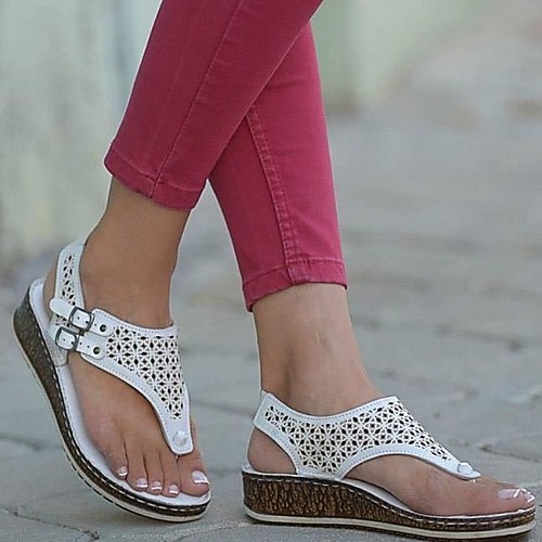 

Women's Sandals Summer Wedge Heel Open Toe Daily PU Blue / White / Black