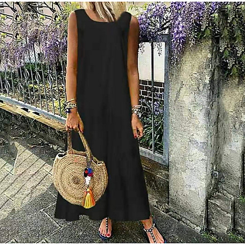 

Women's Sheath Dress - Sleeveless Solid Color Summer Elegant 2020 White Black S M L XL XXL XXXL XXXXL XXXXXL