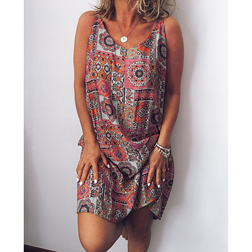 

Women's A-Line Dress Knee Length Dress - Sleeveless Print Summer Casual Mumu 2020 Red Yellow S M L XL XXL