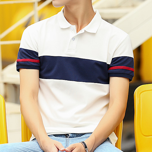 

Men's Color Block Polo Business Basic Daily Work White / Navy Blue / Gray