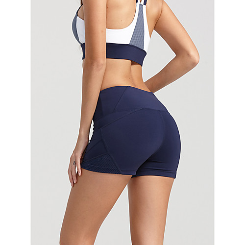 

Women's High Waist Yoga Shorts Winter Dark Navy Elastane Running Fitness Gym Workout Shorts Sport Activewear Breathable Moisture Wicking Butt Lift Tummy Control Micro-elastic