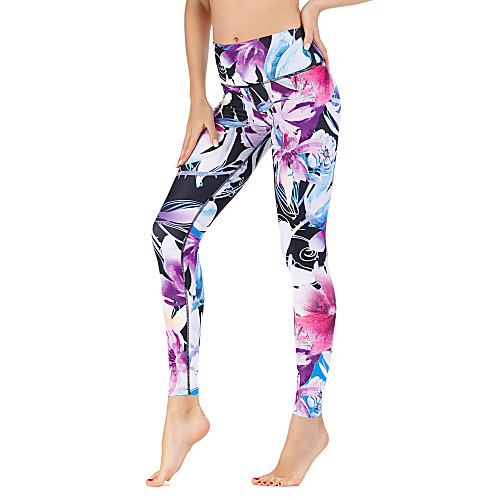 

Women's Yoga Pants Winter Floral Print Purple Running Fitness Gym Workout Tights Leggings Sport Activewear Moisture Wicking Soft Butt Lift Tummy Control Stretchy Skinny