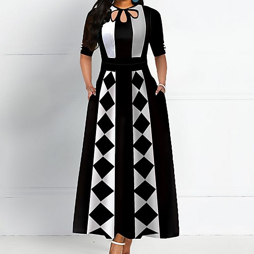 

Women's A Line Dress - Half Sleeve Geometric Summer Street chic 2020 Black M L XL XXL