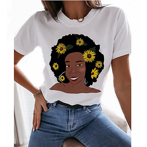 

Women's Daily Basic T-shirt - Rainbow Print White