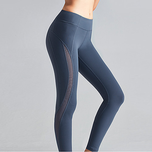 

Women's High Waist Yoga Pants Winter Patchwork Black Purple Blue Mesh Elastane Running Fitness Gym Workout Tights Leggings Sport Activewear Breathable Moisture Wicking Butt Lift Tummy Control High