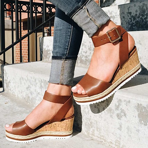 

Women's Sandals Summer Wedge Heel Open Toe Daily PU Gold / White / Brown