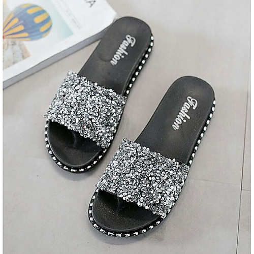 

Women's Sandals Summer Flat Heel Open Toe Daily PU Black / Silver