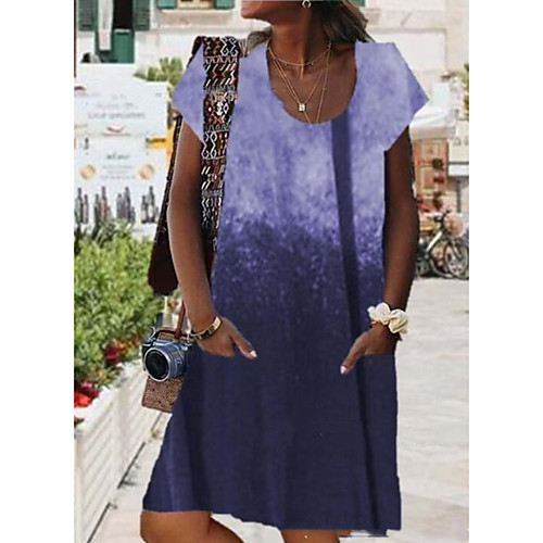 

Women's Knee Length Dress Shift Dress - Short Sleeves Print Summer Casual Mumu 2020 Wine Purple Gray Light Blue S M L XL XXL XXXL XXXXL XXXXXL