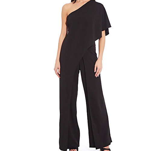 

Pantsuit / Jumpsuit One Shoulder Floor Length Chiffon Short Sleeve Elegant Mother of the Bride Dress with Pleats Mother's Day 2020