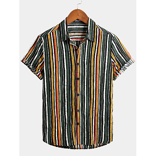

Men's Striped Graffiti Shirt - Cotton Tropical Hawaiian Holiday Beach Classic Collar Green / Short Sleeve