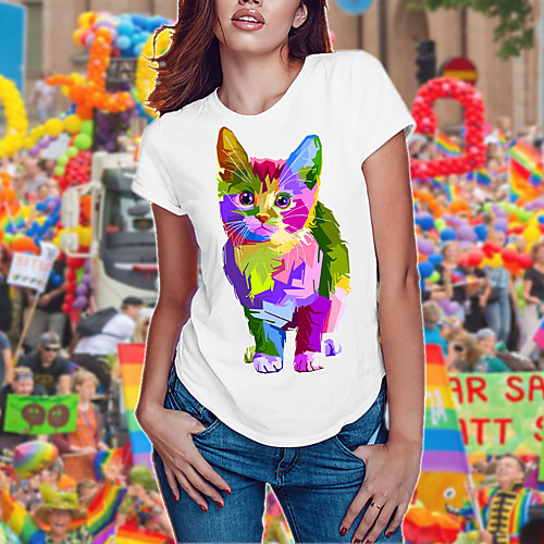 

Women's Rainbow Graphic Print T-shirt Basic Daily White