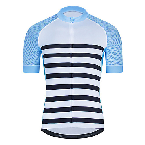 

21Grams Men's Short Sleeve Cycling Jersey Blue / White Bike Jersey Top Mountain Bike MTB Road Bike Cycling UV Resistant Breathable Quick Dry Sports Clothing Apparel / Stretchy