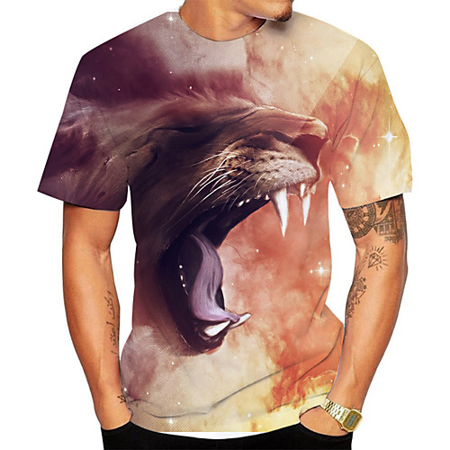 

Men's Daily Going out Basic T-shirt - 3D / Animal Light Brown