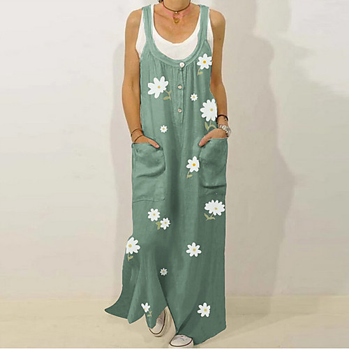 

Women's 2020 Green Gray Summer Dress Elegant Shift Floral S M